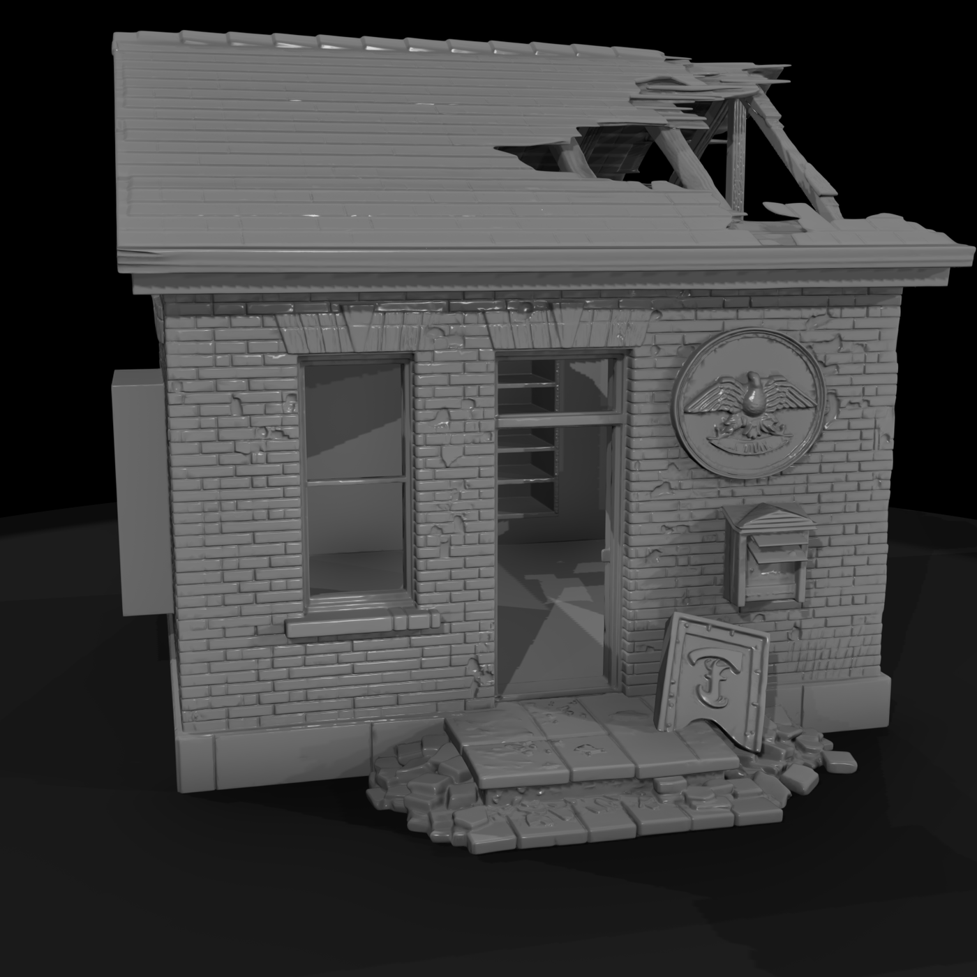 Ruined Small-Town Brick Post Office
