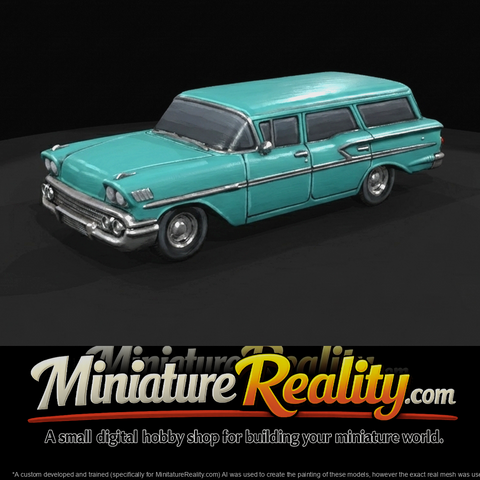 1958 Chevrolet Bel Air Nomad station wagon (1950s) — turquoise, two-tone chrome wagon
