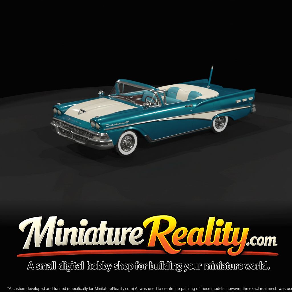 1958 Ford Fairlane 500 convertible (1950s) — open-top American full-size, chrome trim