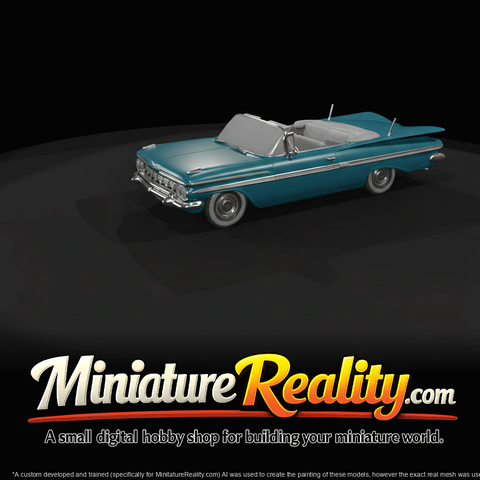 1959 Chevrolet Impala convertible, top down (1950s) — open-top tailfin era classic