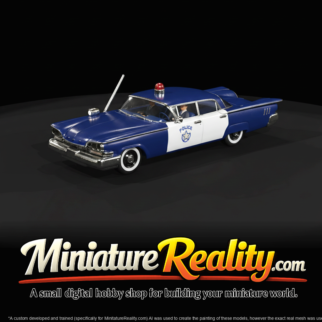 1959 police patrol cruiser, American full-size (1950s) — law enforcement livery, classic sedan