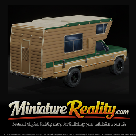 1980s Pickup Truck with Slide-In Camper miniature, three-quarter view