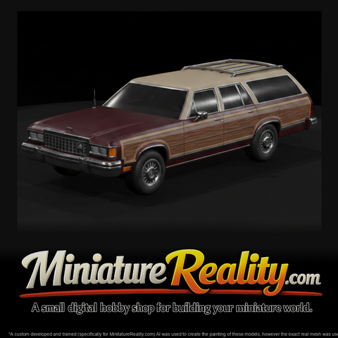 1986 Ford Country Squire Station Wagon - 3D Printable Miniature, three-quarter view
