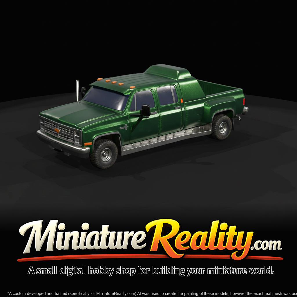 1986 Chevrolet–GMC dually pickup (1970s–1980s) — dual rear wheel truck, green, heavy-duty hauler