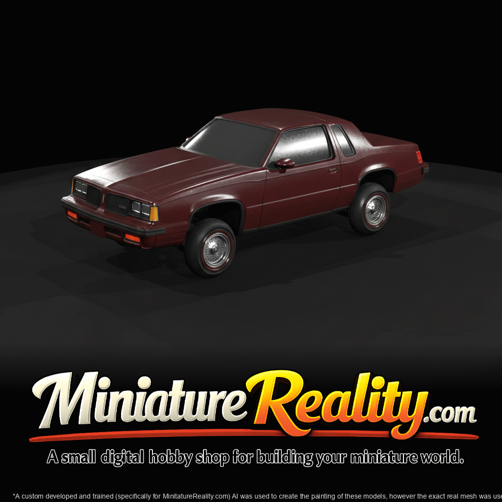 1987 Oldsmobile Cutlass Supreme two-door coupe (1980s) — American personal luxury, clay render, front driver view