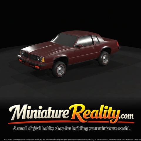 1987 Oldsmobile Cutlass Supreme two-door coupe (1980s) — American personal luxury, clay render, front driver view