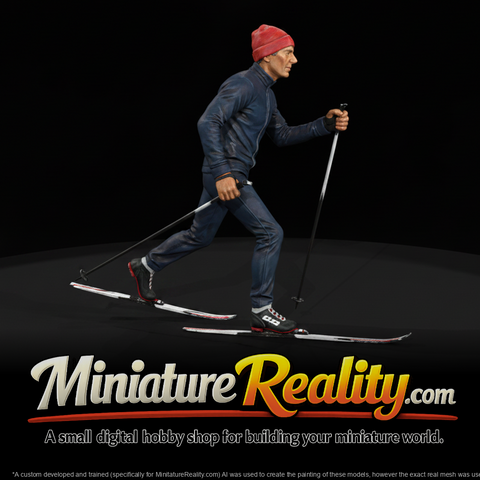 Cross-Country Skier with Poles miniature, three-quarter view