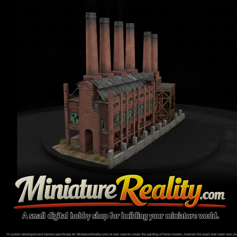 Abandoned Brick Factory Chimneys miniature, three-quarter view