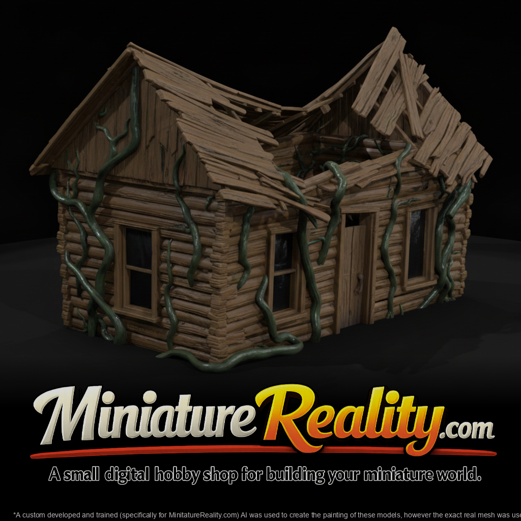 Abandoned Log Cabin miniature, three-quarter view