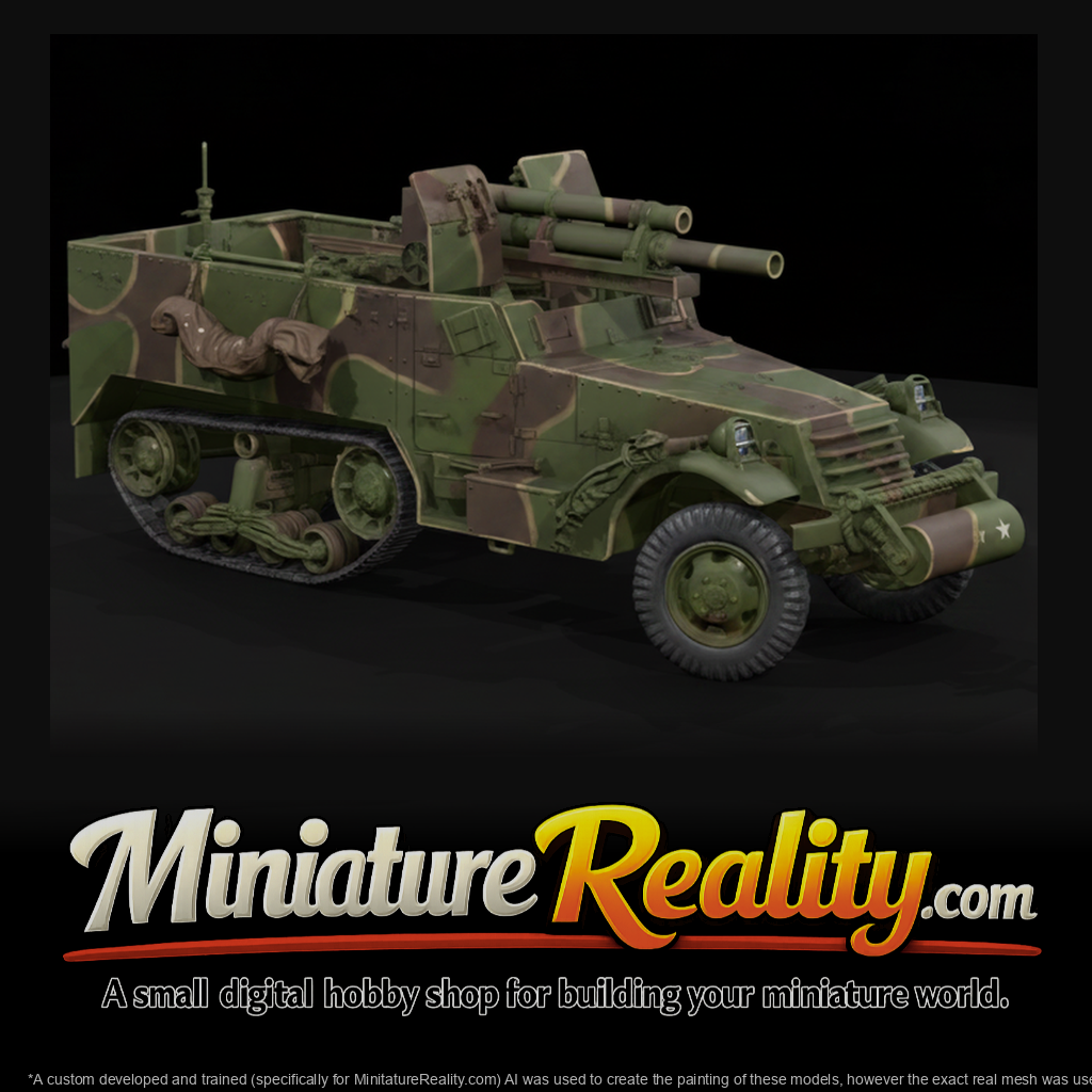 Armored Halftrack Self Propelled Gun miniature, three-quarter view