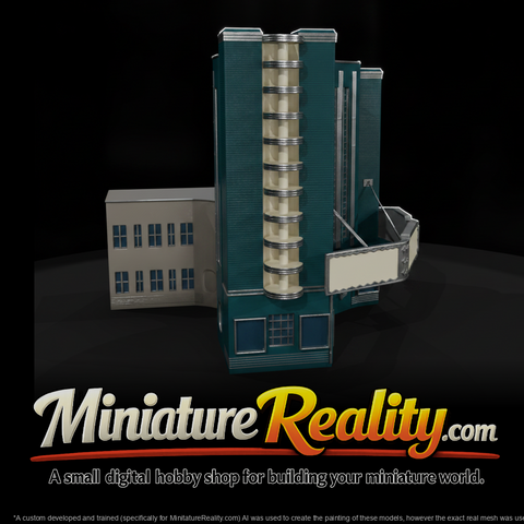 Art Deco Movie Theater miniature, three-quarter view