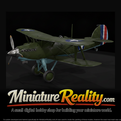 Biplane Flying in Sky miniature, three-quarter view