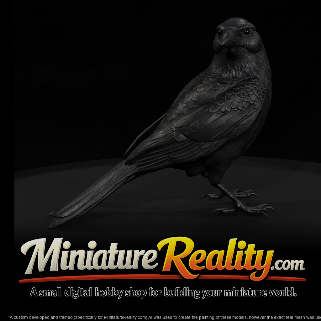 Black Crow Bird miniature, three-quarter view