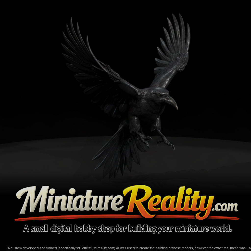 Raven in Flight miniature, three-quarter view