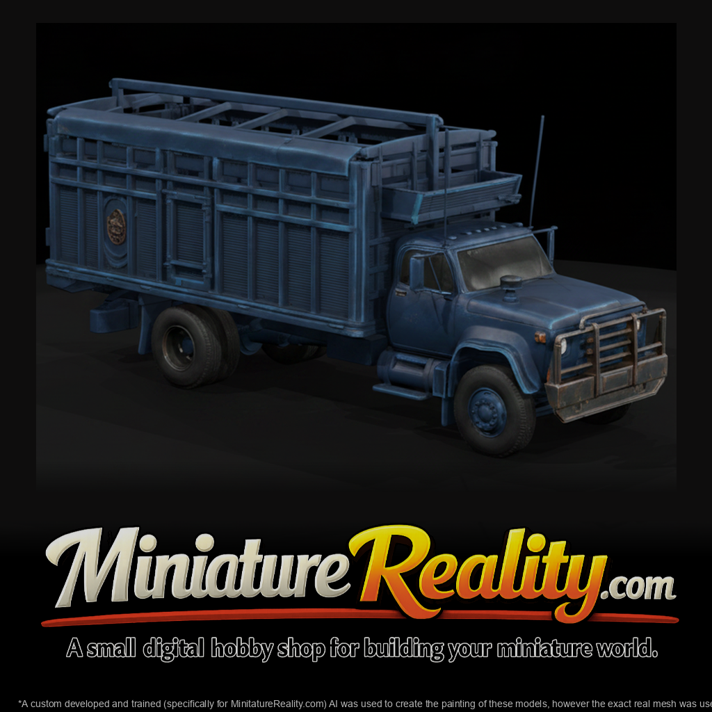 Blue Custom Cargo Truck miniature, three-quarter view