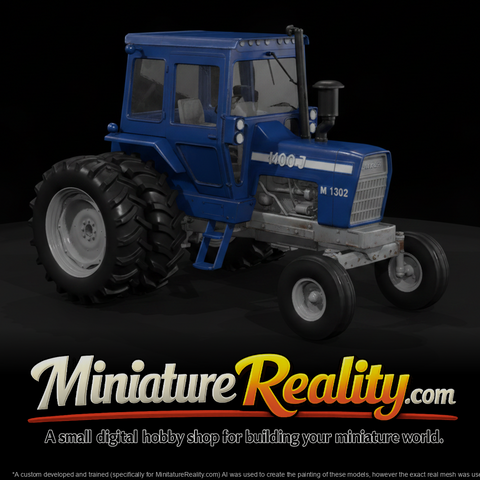 Blue Farm Tractor miniature, three-quarter view
