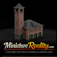 Brick Fire Station with Tower miniature, three-quarter view — thumbnail 1