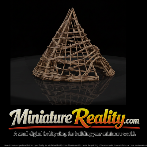 Conical Woven Hut Frame miniature, three-quarter view
