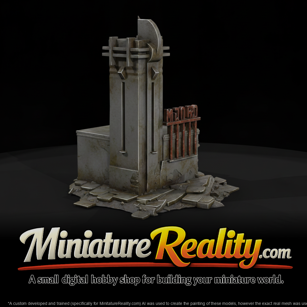 Dilapidated Concrete Tower miniature, three-quarter view