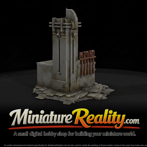 Dilapidated Concrete Tower miniature, three-quarter view