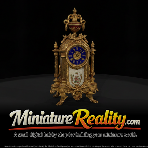 Gilded Enamel Mantel Clock miniature, three-quarter view