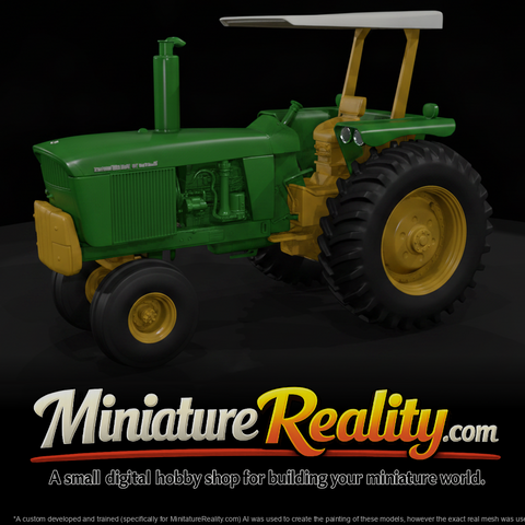 Green and Yellow Farm Tractor miniature, three-quarter view