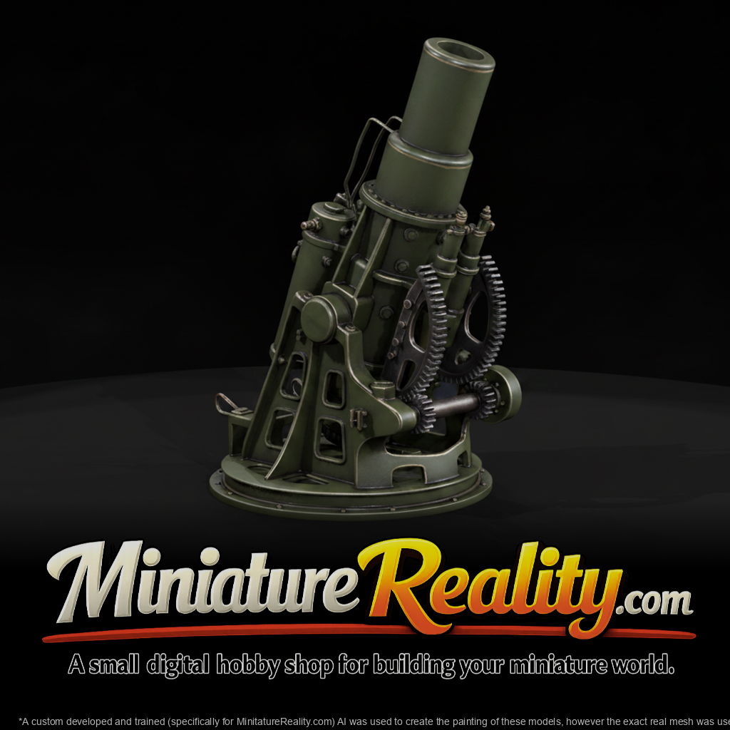 Heavy Mountain Mortar miniature, three-quarter view