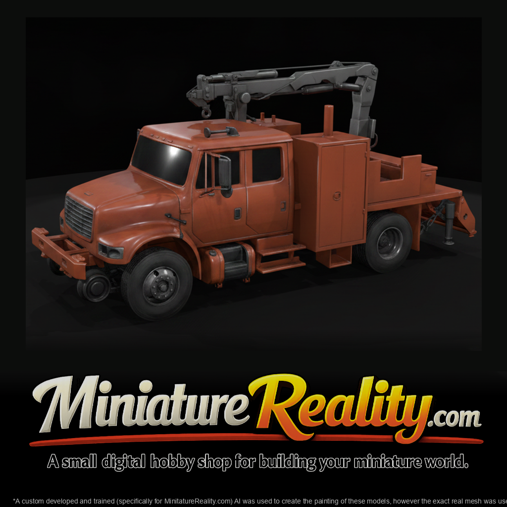 Hi Rail Crane Truck miniature, three-quarter view
