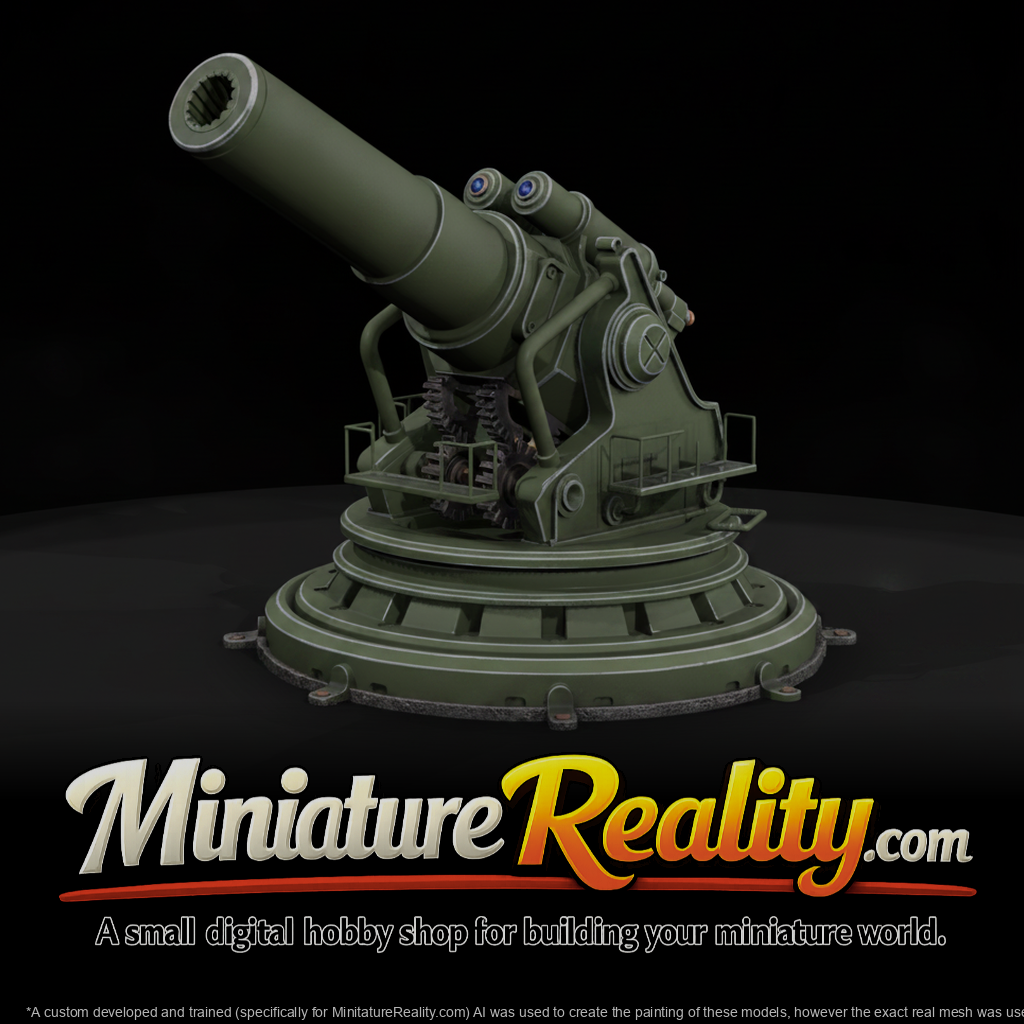 Industrial Cannon Turret miniature, three-quarter view