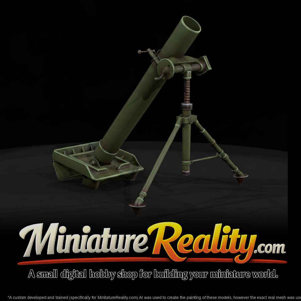 Military Mortar Weapon miniature, three-quarter view