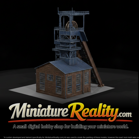 Mine Headframe with Conveyor miniature, three-quarter view