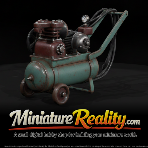 Vintage Rusty Air Compressor miniature, three-quarter view