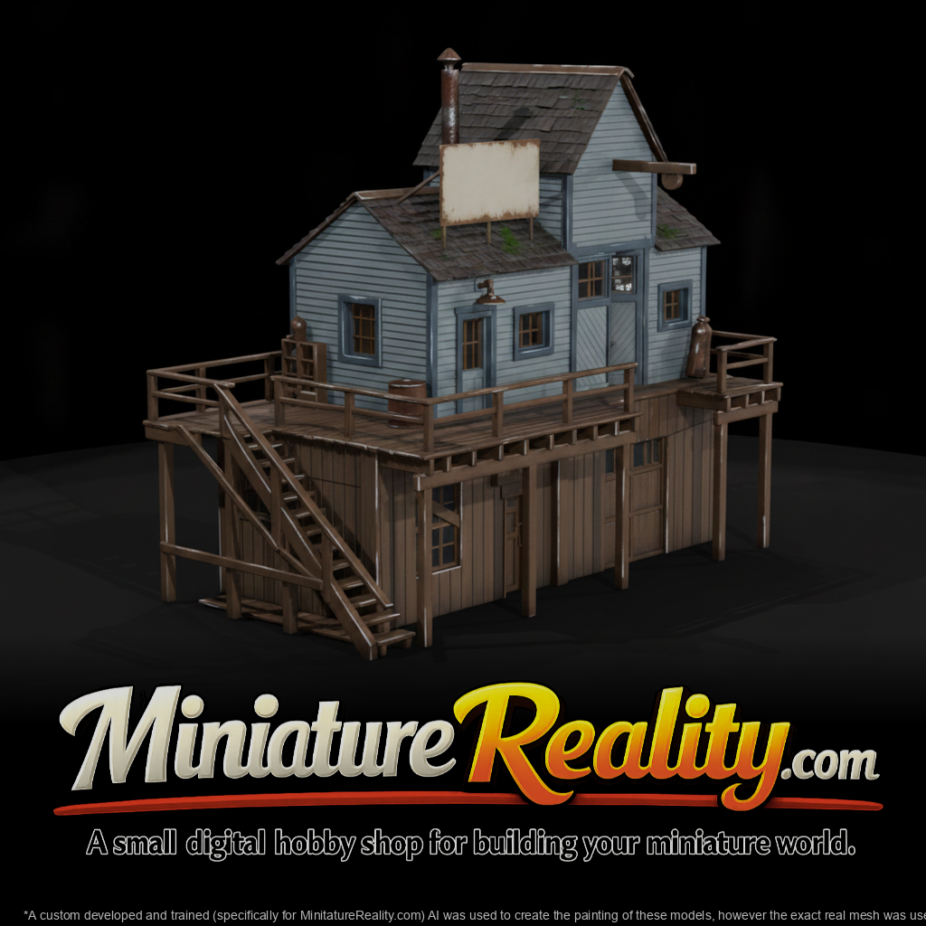 Model Old Two Story Workshop, three-quarter view