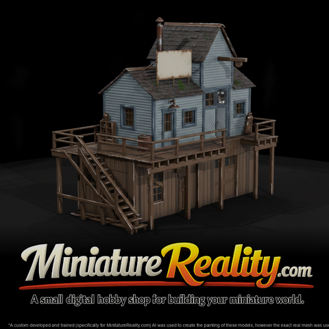 Model Old Two Story Workshop, three-quarter view