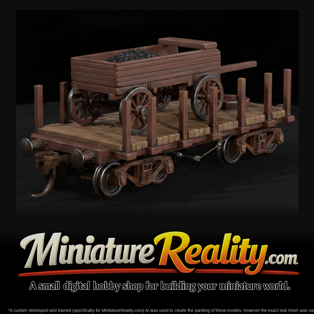Model Railroad Flatcar Wagon, three-quarter view