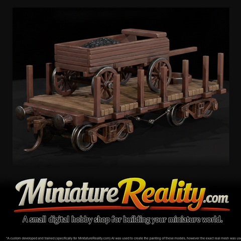 Model Railroad Flatcar Wagon, three-quarter view