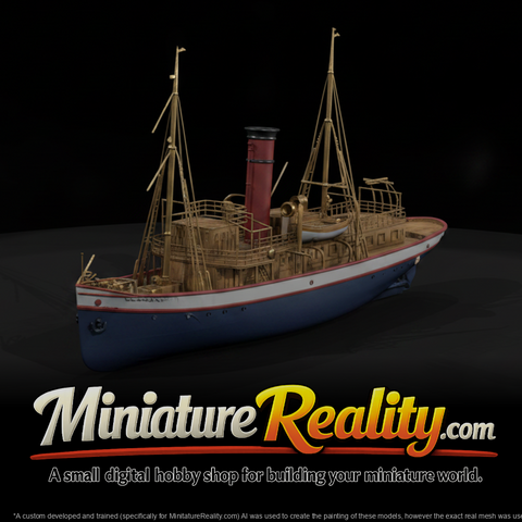 Model Steamship with Masts, three-quarter view