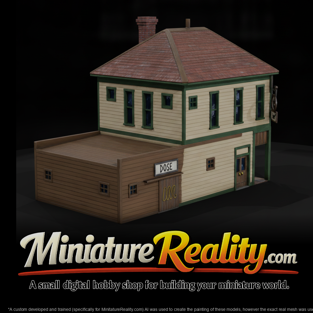 Model Two Story Corner Shop, three-quarter view