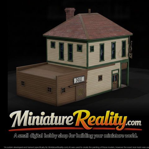 Model Two Story Corner Shop, three-quarter view