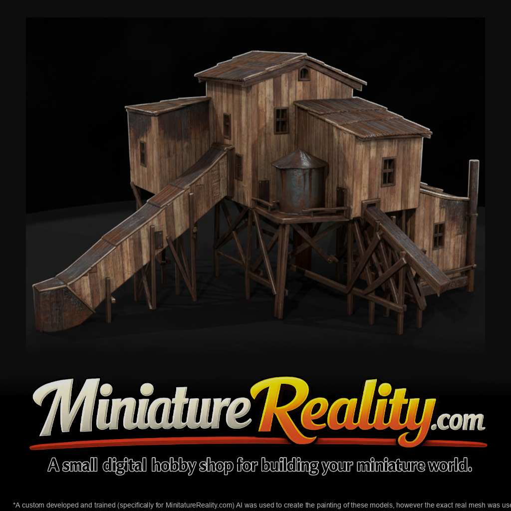 Model Wooden Mining Mill, three-quarter view