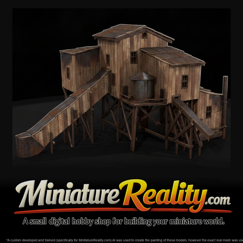 Model Wooden Mining Mill, three-quarter view