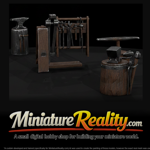 Old Blacksmith Tools miniature, three-quarter view