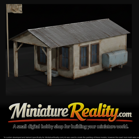 Old Gas Station miniature, three-quarter view