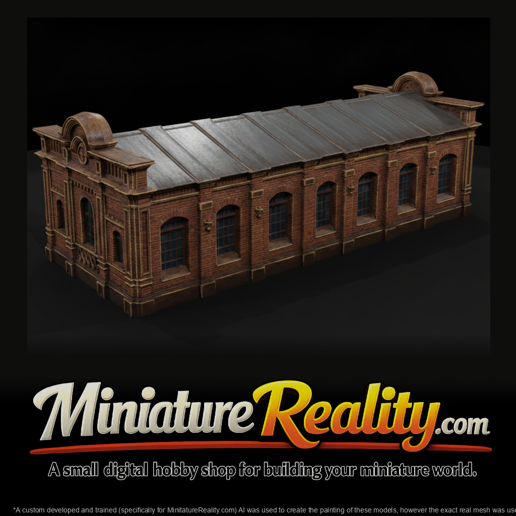 Old Ornate Brick Building miniature, three-quarter view