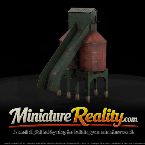 Old Railroad Coal Tower miniature, three-quarter view