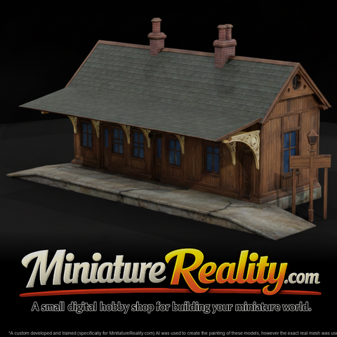 Old Railroad Station miniature, three-quarter view