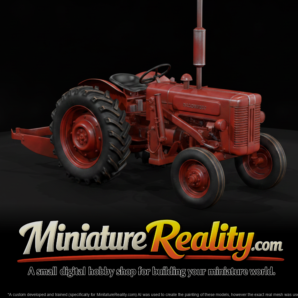 Old Red Farm Tractor miniature, three-quarter view
