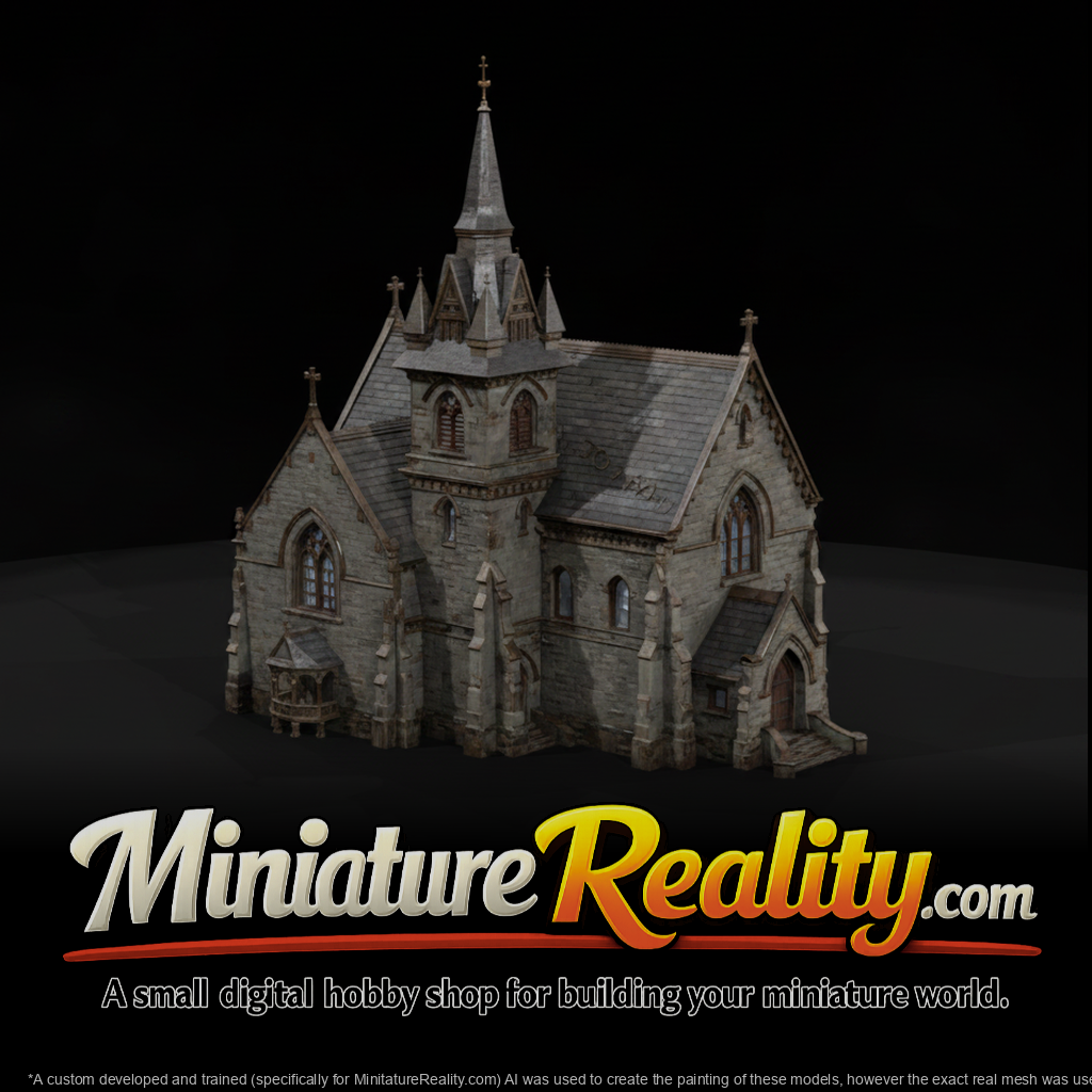 Old Stone Church Building miniature, three-quarter view