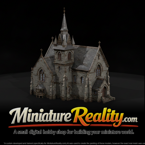 Old Stone Church Building miniature, three-quarter view