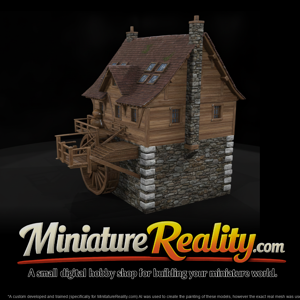 Old Stone Water Mill miniature, three-quarter view